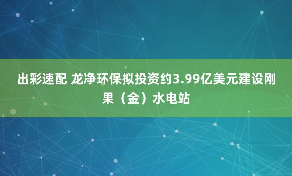 出彩速配 龙净环保拟投资约3.99亿美元建设刚果（金）水电站