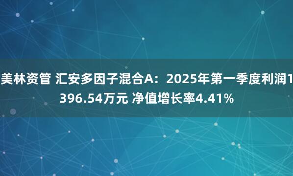美林资管 汇安多因子混合A：2025年第一季度利润1396.54万元 净值增长率4.41%