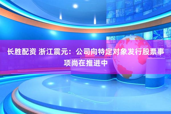 长胜配资 浙江震元：公司向特定对象发行股票事项尚在推进中