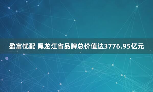 盈富忧配 黑龙江省品牌总价值达3776.95亿元