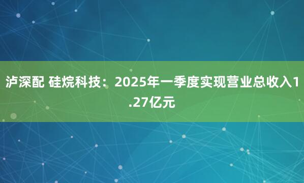 泸深配 硅烷科技：2025年一季度实现营业总收入1.27亿元